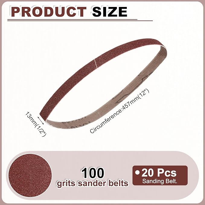 HARFINGTON 1/2 x 18 Inch Sanding Belts, 20 Pcs 100 Grits Aluminum Oxide Abrasive Belt Sander File Belt for Woodworking, Metal Polishing, Knife Sharpener