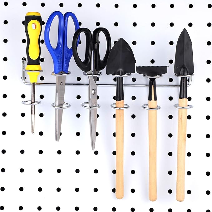 Ripeng Pegboard Screwdriver Holders Peg Board Organizer Accessories Multi Ring Tool Holders Six Tool Organizer Racks for Pegboard, Pliers(Silver,8 Pieces)