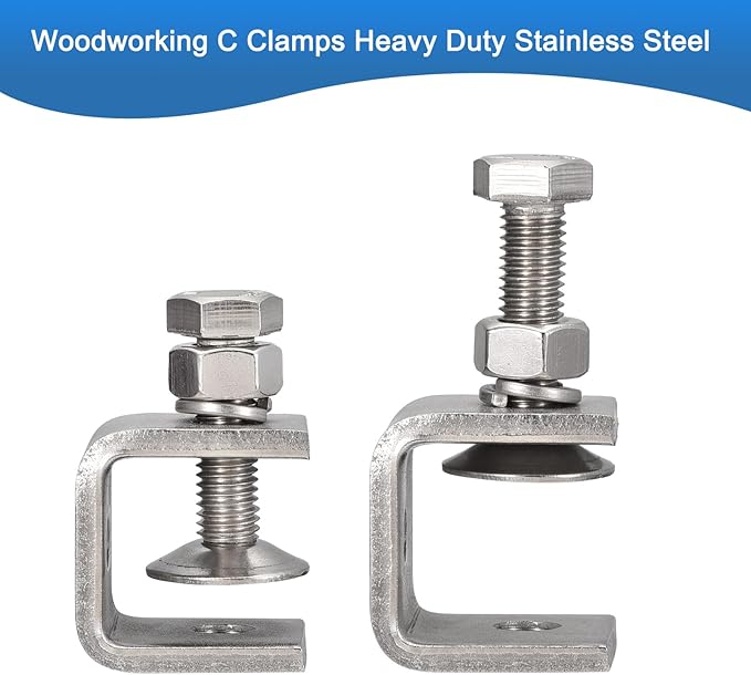 2 Pack 304 Stainless Steel C Clamps with 20mm/0.79" Stable Wide Jaw Opening Tiger Clamp for Woodworking Welding Construction Household Mount