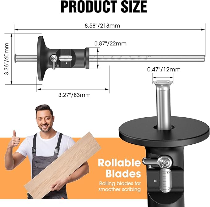 Wheel marking gauge, rolling blade, woodworking dovetail scribing gauge, scriber marking tools, essential tools for woodworking projects (Simple version)