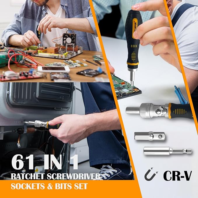 61 PCS Ratchet Screwdriver Set with Bits,Socket Wrench Set,Small Precision Screwdriver Set,Tool Set with Rotatable Ratchet Handle and Storage Case for Women, Men, DIY, Home Repair