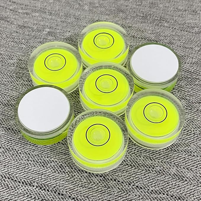 4Pcs Small Circular Bubble Levels with Double Sided Adhesive Bottom Mini Little Stick-on Bubble Spirit Level Measuring Layout Tools Levels (25x10mm)