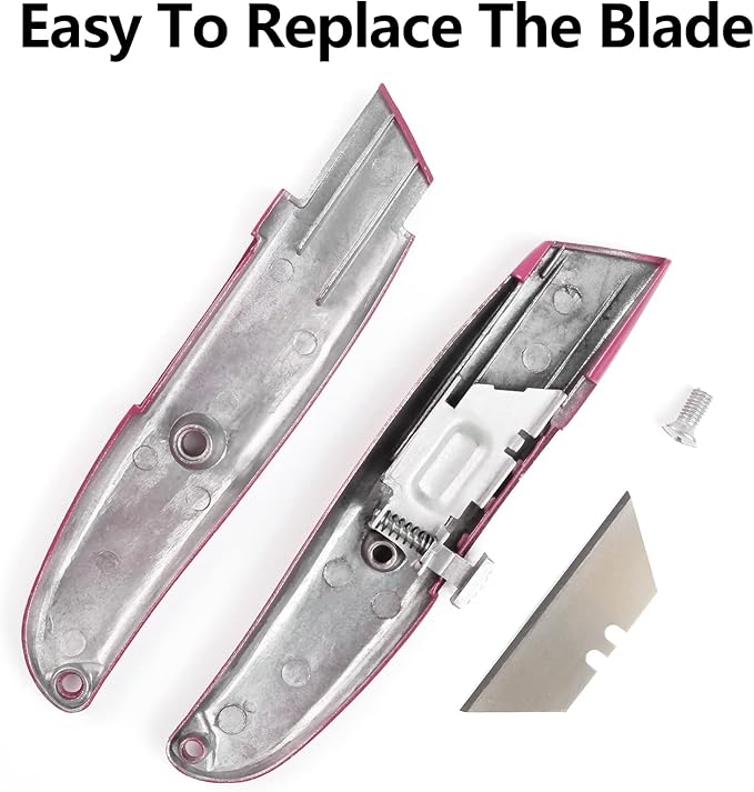 DIYSELF 2Pack Utility Box Cutter Retractable Blade Heavy Duty, Box Opener for Boxes and Cartons, Aluminum Shell, Cardboard Cutter Knife (Pink)