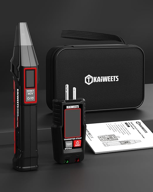 KAIWEETS Circuit Breaker Finder with LCD Display, GFCI Outlet Tester, Electrical Circuit Tracer Tool with NCV Test & Flashlight, Includes Carrying Case - KT301