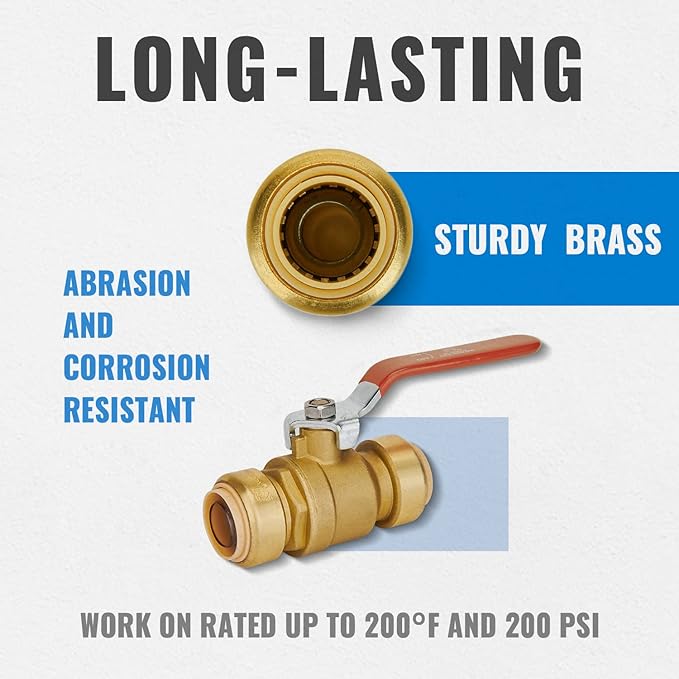 SUNGATOR 1 Inch Ball Valve, 1" Shut off Valve, No Lead Brass Push-to-Connect Plumbing Fittings, Full-Port Fit for PEX Pipe, Copper, CPVC, PE-RT, Pack of 2