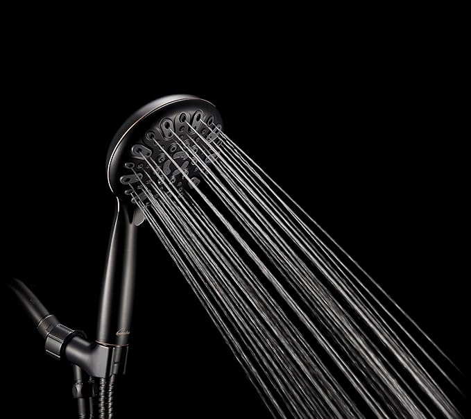 Handheld Shower Head, 6 Spray Setting High Pressure Shower Head with Brass Swivel Ball Bracket and Extra Long Stainless Steel Hose, Oil-Rubbed Bronze, 5"