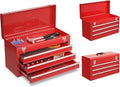 Goplus Tool Box, Portable 20” Tool Boxes with 3 Drawers, Top Tool Tray, Metal Lock Latch, Protective Liner, Auto Locking, Heavy Duty Steel Toolbox for Garage, Workshop, Mechanic