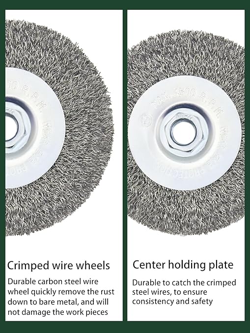 Crimped Wire Wheel Brush 4in 5/8-11 Threads Arbor for 4-1/2" Angle Grinder Metal Rust Paint Stain Removal - 2pcs