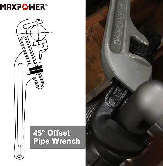 MAXPOWER 24-Inch Offset Pipe Wrench, 40% Lighter Alumimum Plumbing Wrench Clamping Capacity Up to 70mm