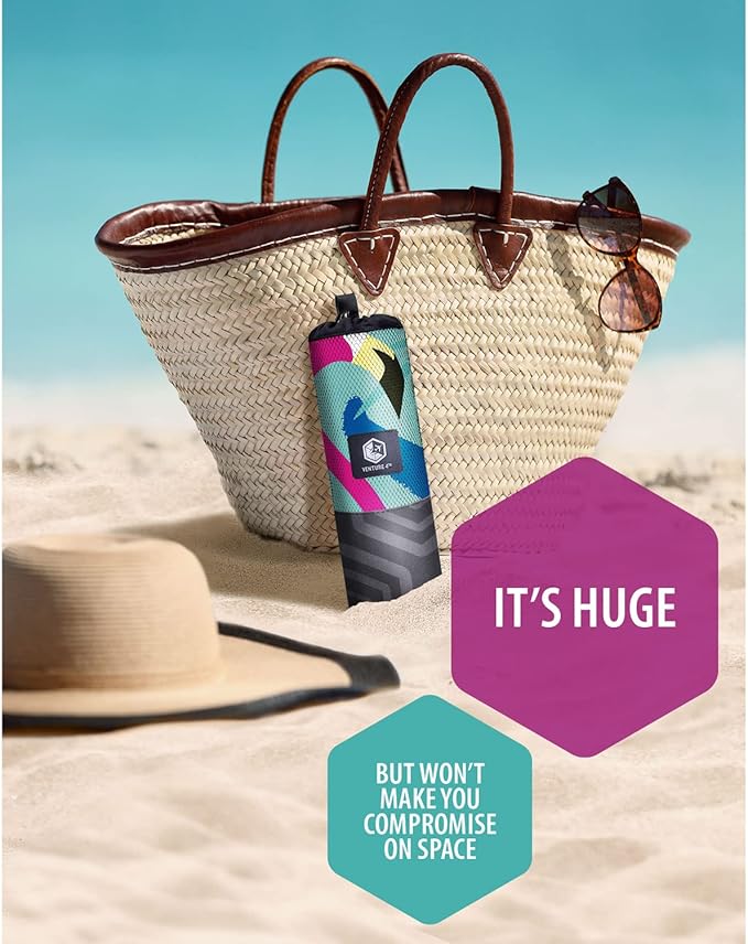 VENTURE 4TH Microfiber Beach Towel: Quick-Dry, Compact, Sand-Free, Absorbent, Sandproof and Lightweight - Perfect for Camping, Beach, and Roadtrips (Turquoise Flamingo Design | 35x78 inches)