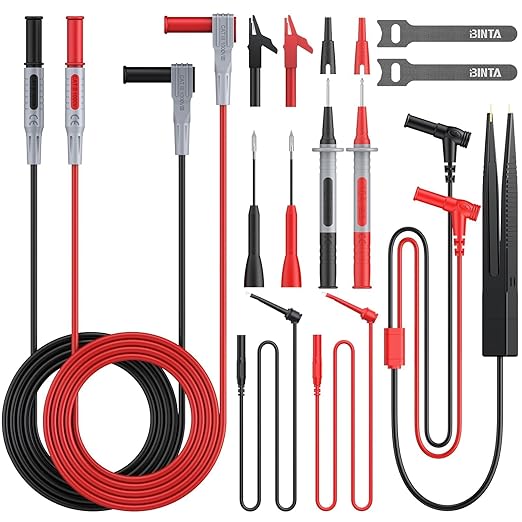 BINTA 11-Piece Multimeter Test Leads Kit for Home DIY & Car Maintenance, Electrical Multimeter Leads Kit with Alligator Clips, Test Hooks, Multimeter Probes, Test Tweezers CATII 1000V/ 19A