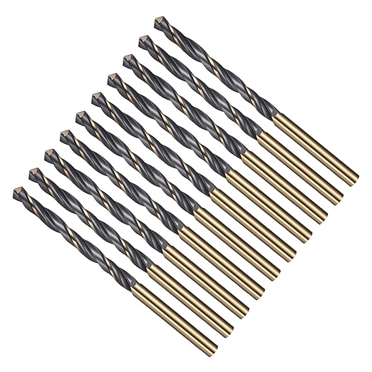 Drill Bit, 5mm Cutting Diameter, 4341 HSS Gold and Black 118° Cutting Angle Number Jobber Bits - (Applications: for Drilling Soft Metal Plastic Wood), 10-Pieces