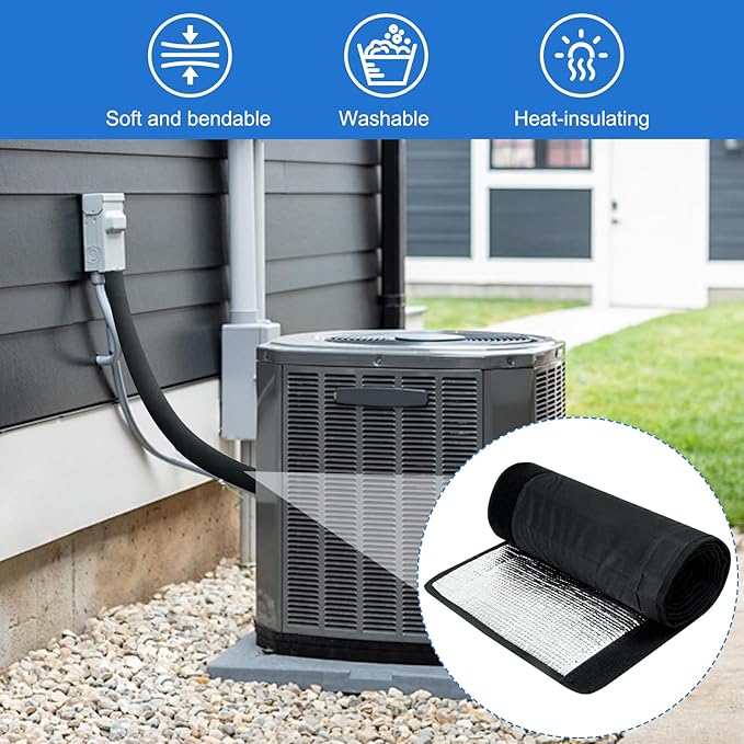 3 Layers HVAC Copper Pipe Insulation Cover, 78 x 11.8 Inch Flexible Pipe Insulation Wrap, 600D Oxford AC Copper Line Insulation Sleeve Wrap for Central Air Conditioning Mini Splits