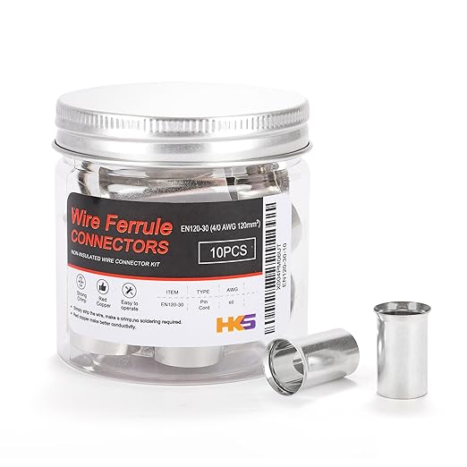 HKS 10PCS Non-Insulated Wire Ferrules- AWG4/0-120.0mm² Copper Barrel Pin Cord Terminals for Wiring Electrical Crimp EN120-30