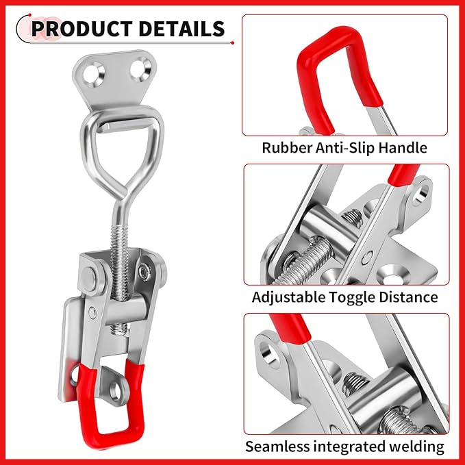 6 Pack Toggle Clamp Latch,550Lbs Holding Capacity 4002 Heavy Duty Adjustable Latch Hardware Toggle Latches with Lock Hole for Woodworking Jigs & Fixtures,Smoker,Tire Carrier,Tool Box,Cabinet