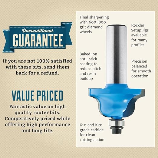 Decorative Ogee Router Bit, ½” Shank – Durable Router Edge Guide for Enhancing Doors & Drawer Fronts - Decorative Edge Profiler w/ 600 Grit Diamond Wheel – Woodworking Tools for Cabinetry Projects