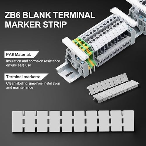 20Pcs ZB6 Blank Terminal Marker Strip, DIN Rail Terminal Block Marking Labels, Nylon PA6 Terminal Block Labels Mark Bar for UK2.5B, UK5N, UDK4, UKK5