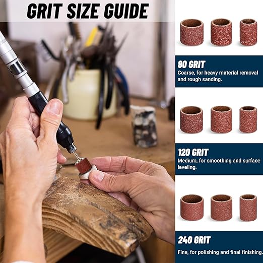 1200Pcs Sanding Drums Kit – 80/120/240 Grit Sanding Bands with 48 Drum Mandrels, 2 Self-Tightening Drill Chucks & 1 Wrench – Tool Accessories Sanding Drum Bits for Rotary Tool