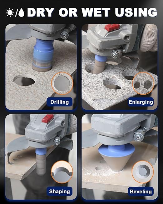 Diamond Tile Hole Saw Kit - 12Pcs 1/4'' X 2, 5/16'', 4/5'', 1-3/8'', 2'', 2-1/2'', 4'' Drill Bits, 4/5'' Finger Bit, 2'' Beveling Chamfer Bit, 2pcs Adapters for Porcelain Tile Ceramic Granite Marble