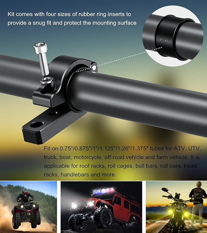 BRCOVAN Light Bar Mounts 2PCS, Aluminum Alloy Off-Road LED Light Mounting Bracket, Fit for Round Rails 0.75" / 0.875'' / 1" / 1.125'' /1.26" / 1.375'' in Diameter, for Motorcycle ATV UTV Boat Truck
