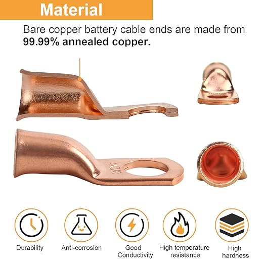 16Pcs 3/0 AWG 3/8" Stud Heavy Duty Copper Wire Lugs with 16Pcs Heat Shrink Tubing 3/0 Gauge Ring Terminals Battery Cable Ends Bare Copper Eyelets Tubular Ring Terminal for Car Boat Marine