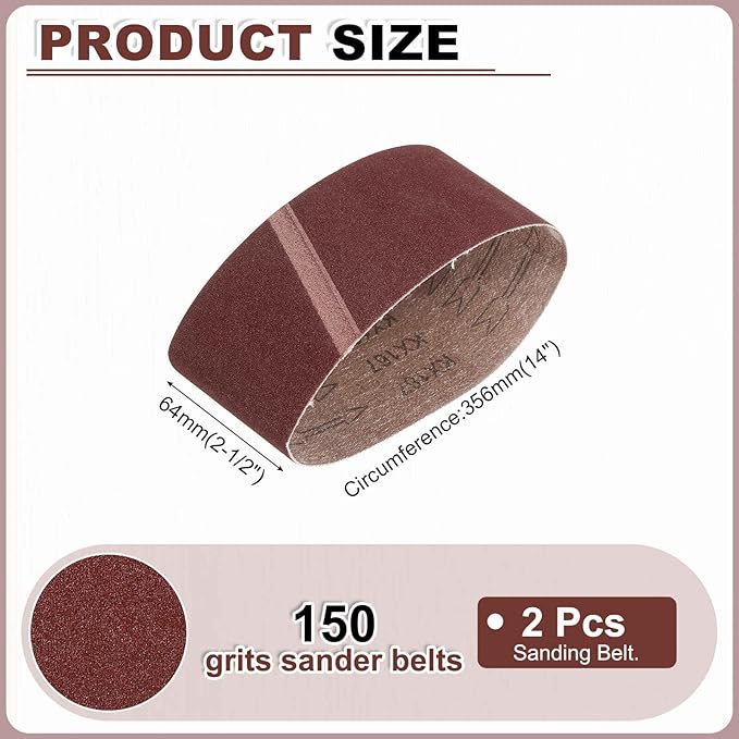 HARFINGTON 2-1/2 x 14 Inch Sanding Belts, 2 Pcs 150 Grit Aluminum Oxide Abrasive Belt Sander File Belt for Woodworking, Metal Polishing, Knife Sharpener