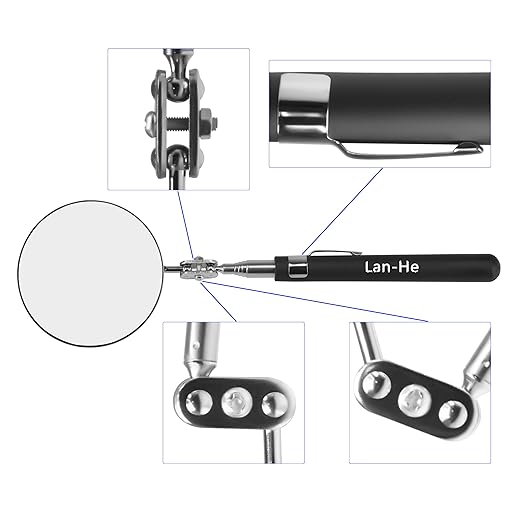 360 Circular Telescoping Inspection Mirror Large Roud Mirror on a Stick with Pen Buckle Diameter 85mm(3.35in) for Extra Viewing Dead Angle Line of Sight Obstacle Area Mechanic Automotive Gifts