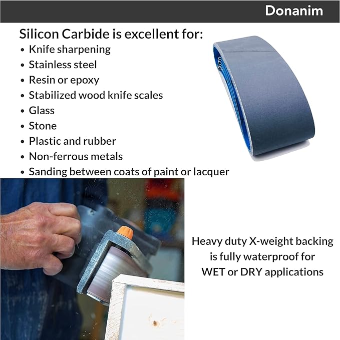 Belt Sander Sanding Belts 3x18, Silicon Carbide Wet Dry Sanding Sandpaper 600 800 and 1000 Assorted Fine Grit, 12-Pack