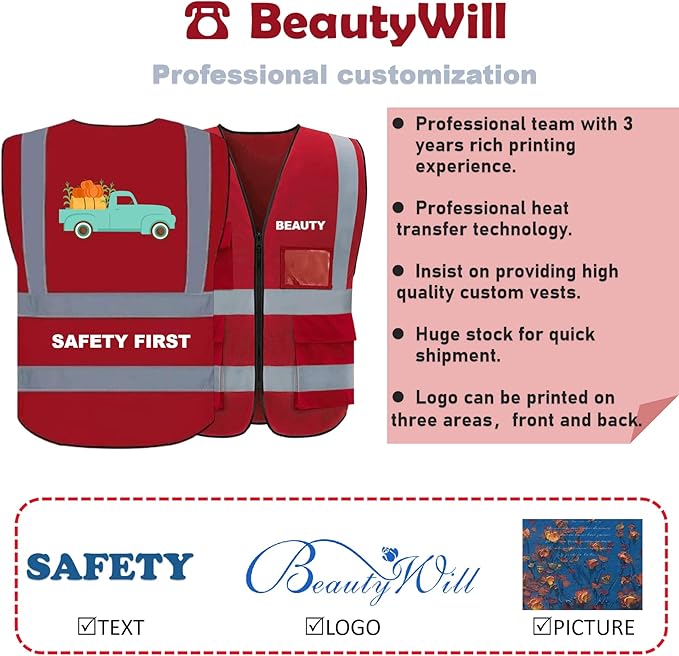 BeautyWill Custom Logo 10/20 Pack Safety Vest Class2 High Visibility Vest with Pockets Breathable Construction Vest Bulk