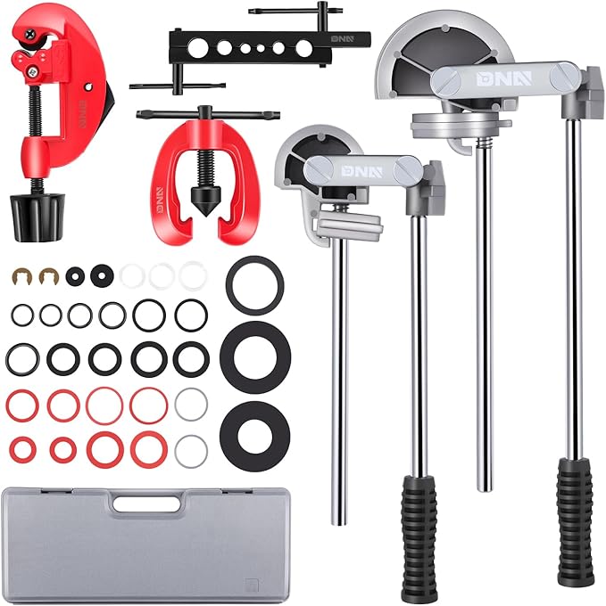 DNA MOTORING 3 in 1 Double Single Flaring Tools Kit, Flare Tool Kit Including 180 Degree Pipe Bender, Tubing Cutter For Copper, Brass, Air Conditioning Pipelines, TOOLS-00544