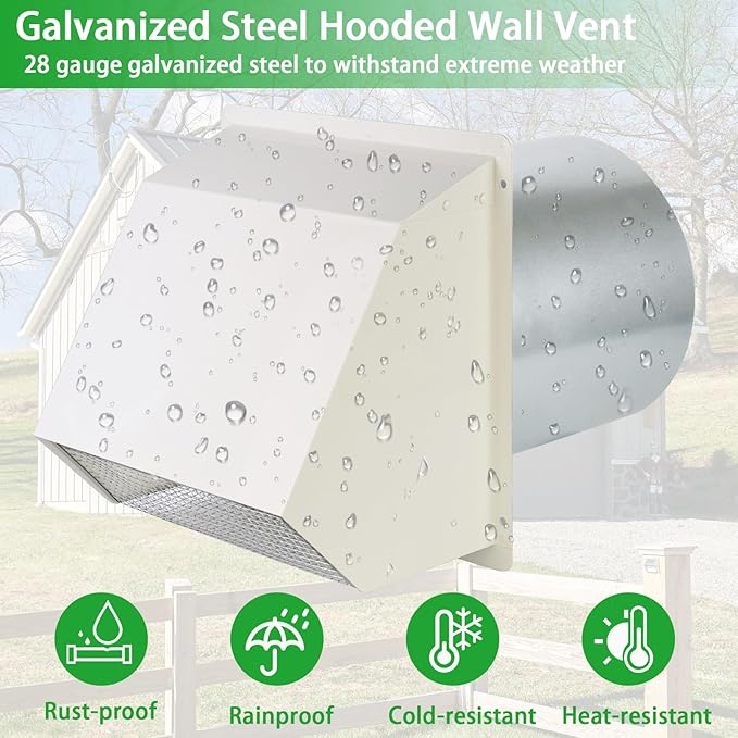 3 Inch Dryer Vent Cover Outside,Wall Vent Cover,Outdoor Dryer Exhaust Vent Cover for Dryer Duct Air Ventilation,Wall Mount Extractor Vent Cap with Screen and Damper,Galvanized Steel,White