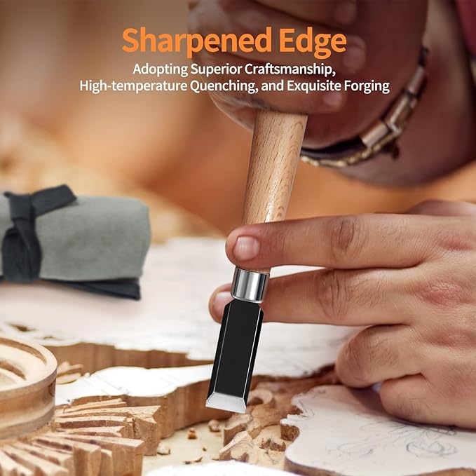Wood Carving Tools Set - Chisel Set with Canvas Case, Carving Chisels Set Woodworking for Adults, Wood Whittling Knives Tools Set for Beginners, Hobbyists and Professionals