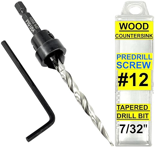 Adjustable Wood Countersink Drill Bit #12 (7/32") with Tapered Drill Bit for Woodworking