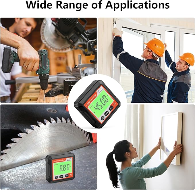 Digital Angle Gauge Magnetic, LCD Backlit Protractor Inclinometer Level Box, Slope Finder for Woodworking, Carpentry, Construction and Machinery (Precision Angle Measurement Tool)