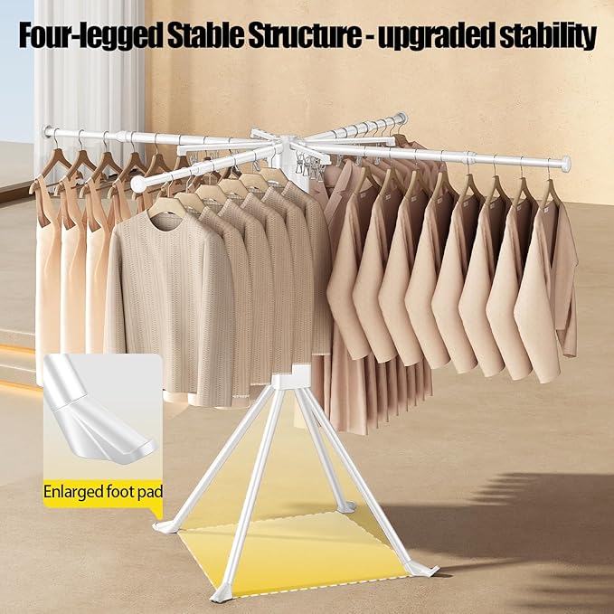 Laundry Drying Rack with 16 Clips Clothes Drying Rack Foldable Collapsible Clothing Rack Retractable Length Space-Saving for Laundry Room Camping Indoor Outdoor