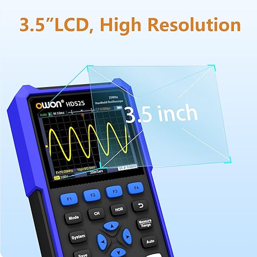 HDS25 OWON Oscilloscope Multimeter 25MHz Bandwidth Dual Channel Handheld Oscilloscope with 250 MSa/s Sample Rate Digital Multimeter Tester