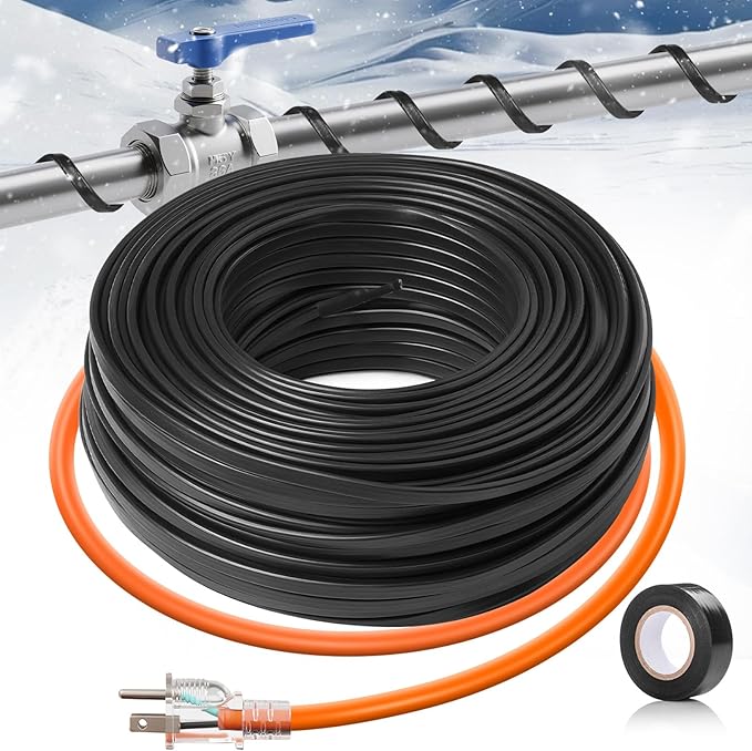 Pipe Heating Cable 50FT (3FT-200FT) for Metal & Plastic Water Pipes - Freeze Protection up to -40°F, 5W/FT 120V Heat Tape to Keep Water Flowing