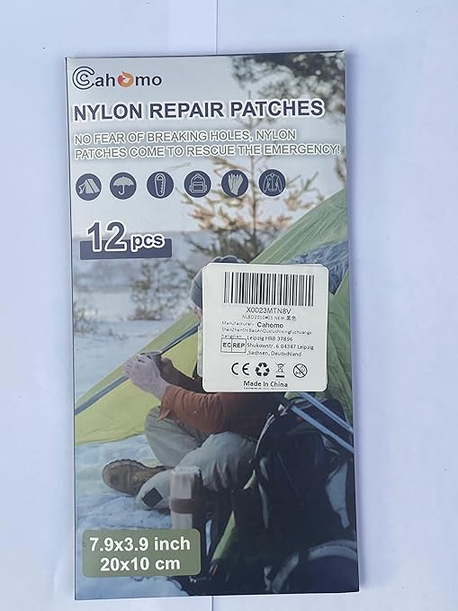 7.9x3.9 inch 12 PCS Nylon Repair Patch Nylon Repair Tape Self Adhesive Fabric Tapes Outdoor Camping Gear Fabric kit for Tent, Umbrella, Down Jackets, Sleeping Bag, Knapsack（Black）