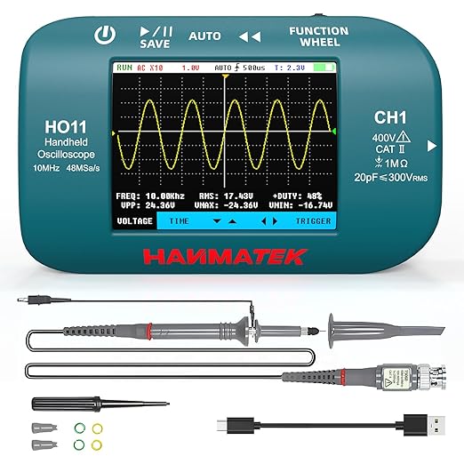 HANMATEK HO11 Handheld Digital Oscilloscope - 10MHz Bandwidth, 48MSa/s High-Precision Sampling, 2.8" TFT Display, USB Rechargeable, Advanced Trigger System, Portable for Fieldwork