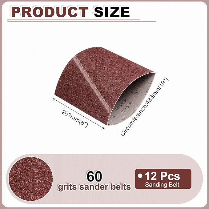 HARFINGTON 8 x 19 Inch Sanding Belts, 10 Pcs 60 Grits Aluminum Oxide Abrasive Belt Sander File Belt for Woodworking, Metal Polishing, Knife Sharpener