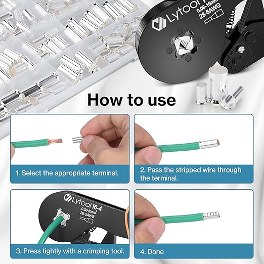 300 Pcs Wire Ferrules Kits Silver Plated Copper Crimp Terminal Connector 8 Sizes AWG (1/0,2/0,2,4,6-5, 8-7, 10 12) Sleeves Insulated Cord Pin End Terminal