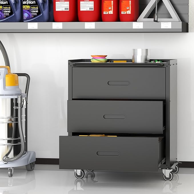Mobile Tool Storage Cabinet with Wheels,Heavy Duty Rolling Tool Cabinets for Garage,Metal Storage Cabinets with 3 Drawer,Assembly Required