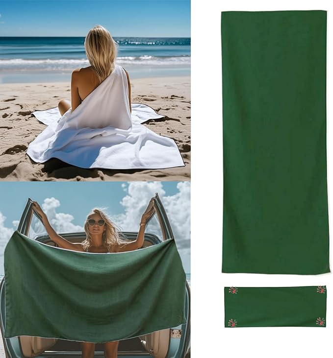 Magnetic Bath Towel, Outdoor Quick-Dry Sand-Resistant Beach Towel, 75"X35" Towel with Magnetic Closure, Super Absorbent Microfiber Towel for Travel,Swimming,Pool,Beach,Pool,Travel,Gym & Camping Green