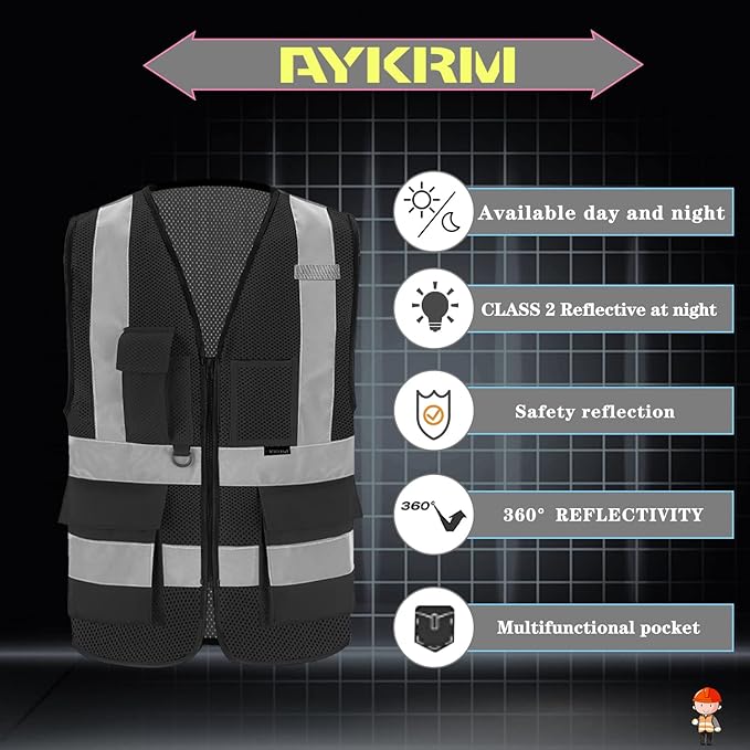 A-SAFETY XSmall Black safety vest xs (Black Mesh XS)