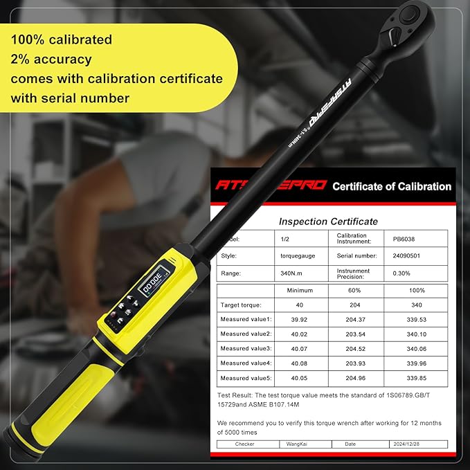 Digital Torque Wrench,1/2-Inch Drive Torque Wrench - 5-340Nm (4-250 ft-lb),Heavy Duty Torque Wrench with Buzzer, 5 Units, ±2% Accuracy for Trucks & Machinery