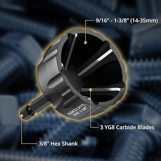 AMTOVL 4PCS Deburring External Chamfer Tool & Countersink Drill Bit Set - YG8 Tungsten Carbide & M2 HSS, Quick Release Chamfering Tool for 1/8"-1-3/8" Bolts, Thread Repair & Metal Edge Deburring