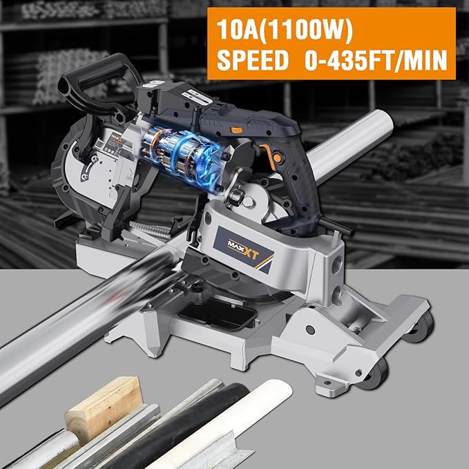 MAXXT Bandsaw with Table Saw, 10 Amp 5 Inch Deep Cut Band Saw with Lightweight Aluminum Base, Variable Speed Handheld Automatic Multipurpose Cut with Wheels Metal Saw, Portable Bandsaws for Metal Wood