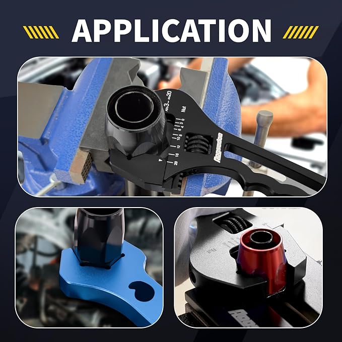 3AN-20AN AN Fitting Wrench AN Fitting Tool for AN Hose Fitting Assembly Adjustable Lightweight Aluminum Black With 6AN-AN8 Double-ended AN Wrench Blue