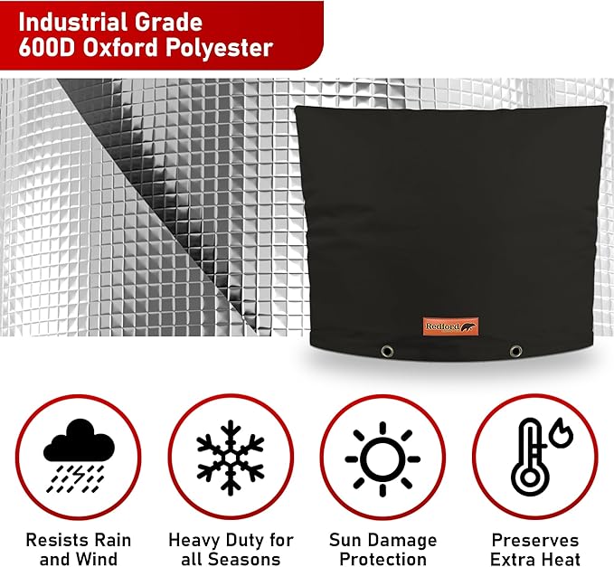 Redford Supply Co. Cold Snap (5°F) Backflow Preventer Insulation Cover, 30"W x 24"H, Pipe Insulation, Water Sprinkler Covers for Outside, Sprinkler Backflow Cover for Winter, Well Pump Bag (Black)