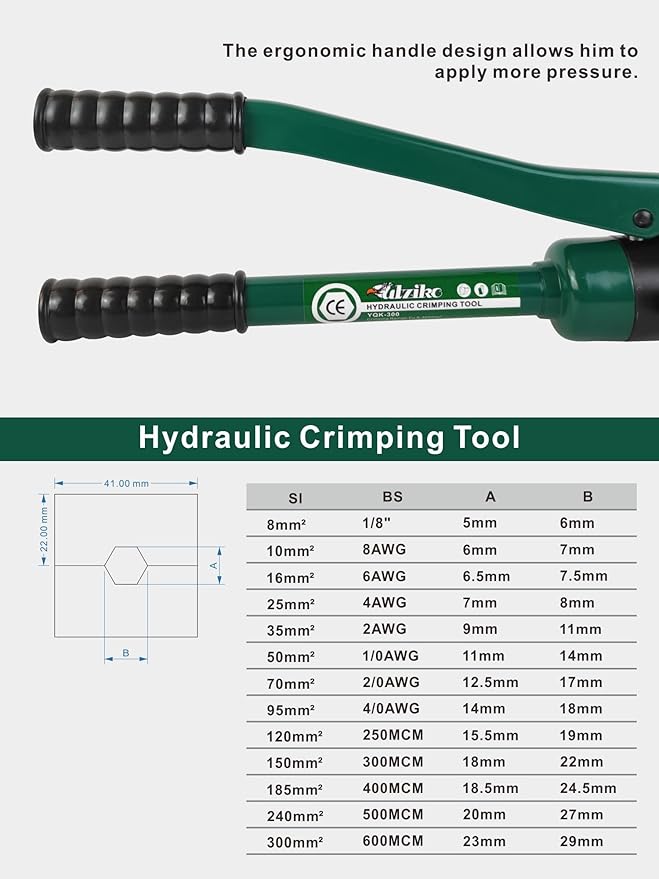 Industry Hydraulic Cable Lug Crimper 16 US TON 9 AWG to 600MCM Electrical Terminal Cable Wire Tool Kit with 13 Die (9awg~600mcm Crimping Tool)